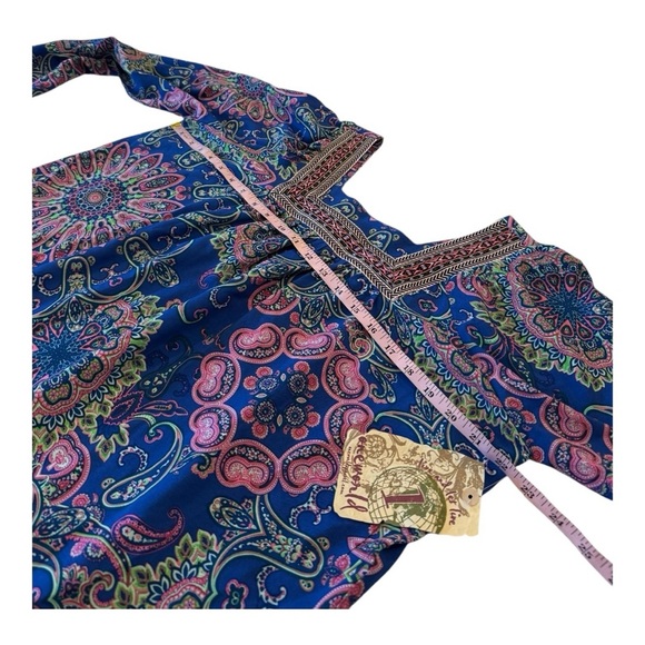 One World Square Embroidered Neck Flowy Top Marching Pull On Drawstring Wide Leg - Picture 10 of 16